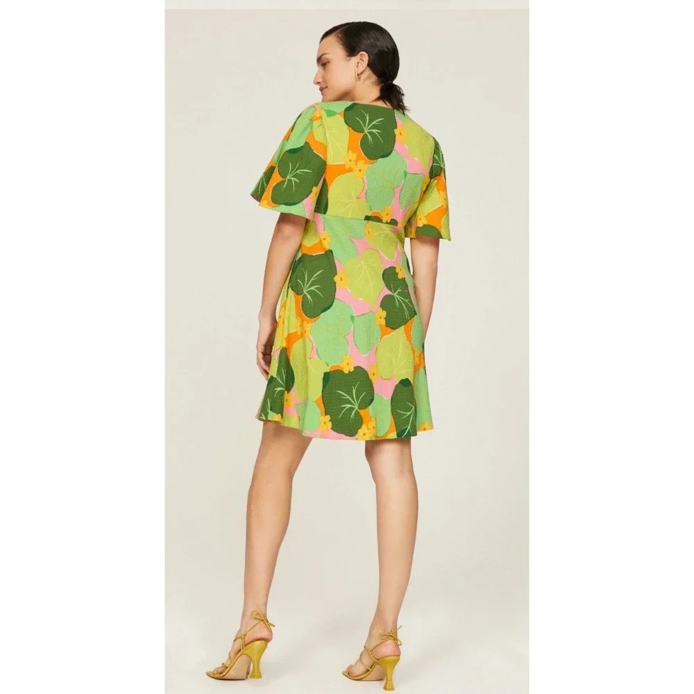 Kate Spade New York Cucumber Floral Swing‎ Dress Green Orange Pink V-Neck Mini 0